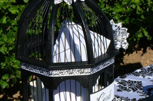 A Black and White Wedding Card Birdcage - perfect for holding your cards from wedding guests.
