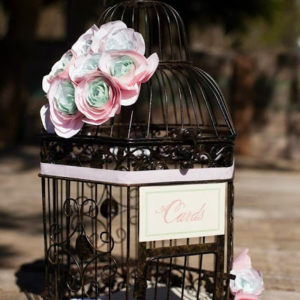 Wedding Birdcage for cards with DIY paper flowers.