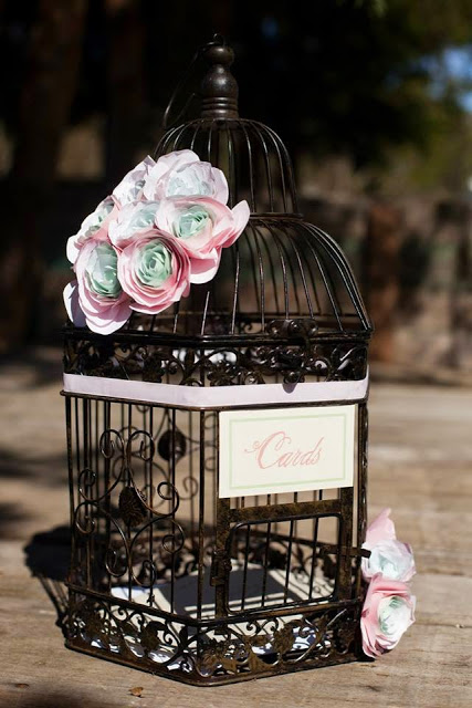 Wedding Birdcage for cards with DIY paper flowers.
