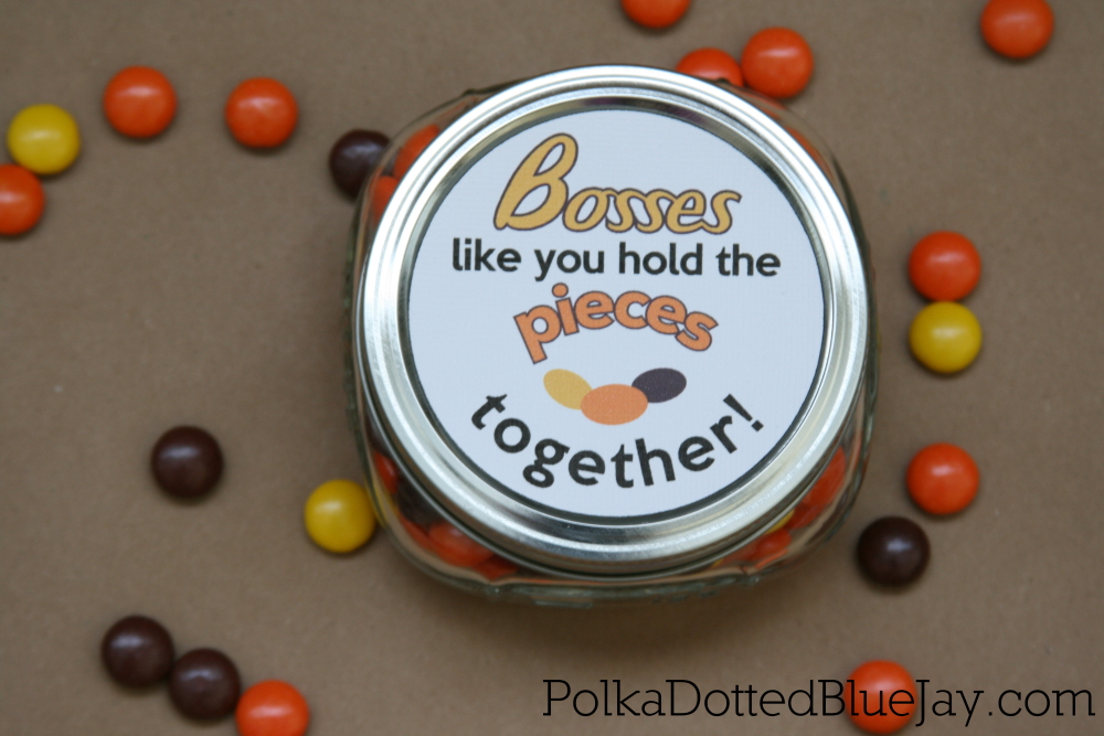 Make this fun candy jar for bosses day and tell your boss thank you for holding the pieces together. An easy boss’s day printable, some candy, and a jar. #bossesday #bossgift #bossesdaygift