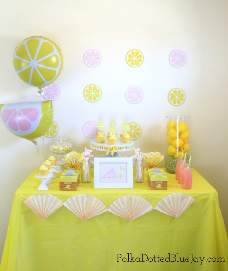 Pink and Yellow Lemonade Party - Polka Dotted Blue Jay