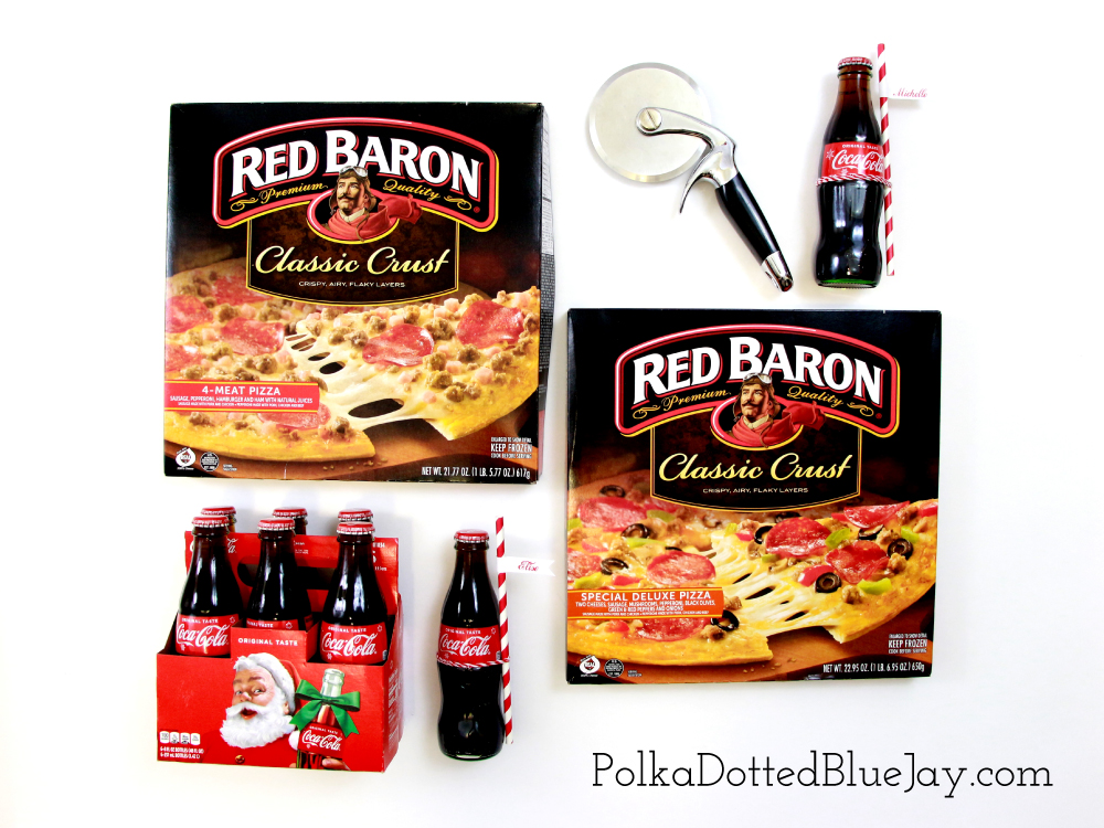Being able to make a quick and easy dinner is a MUST during the holidays. Setting up a Coca-Cola and Red Baron Pizza party table is exactly what my gift wrapping party with all my friends needs. #GrabSomeCheer #CollectiveBias #ad