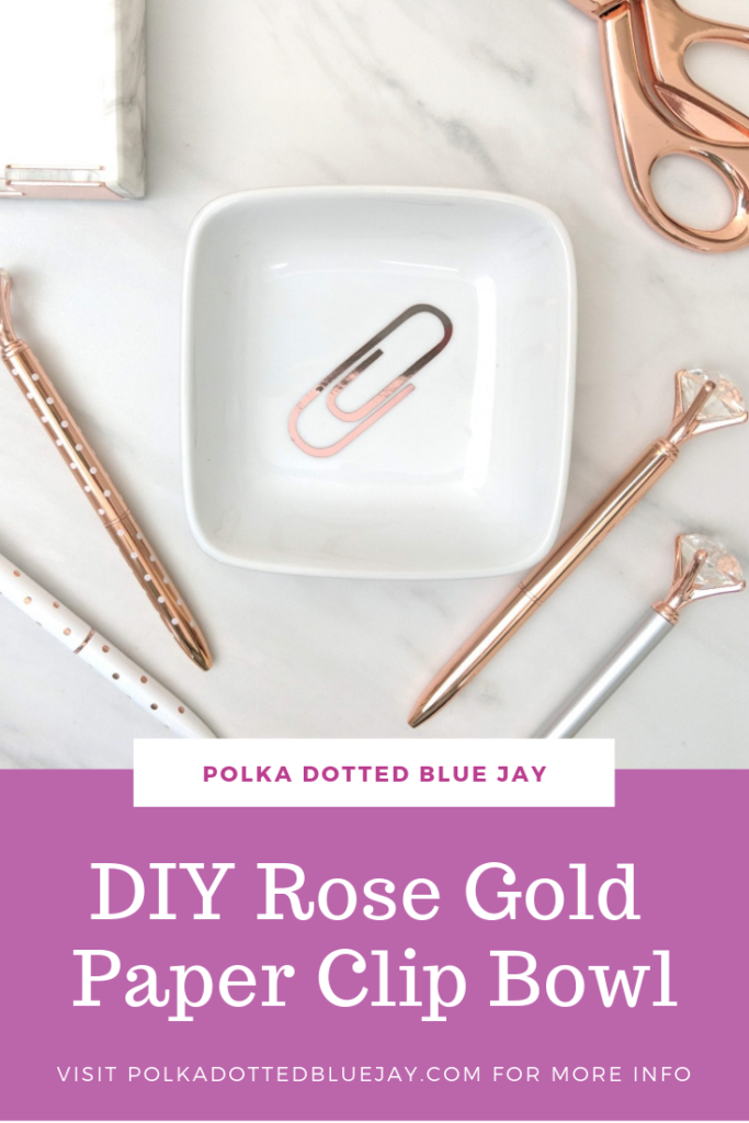 Office organization doesn't have to be dull. Click here to see how easy it is to make a DIY Rose Gold Paper Clip Bowl with this step-by-step tutorial.