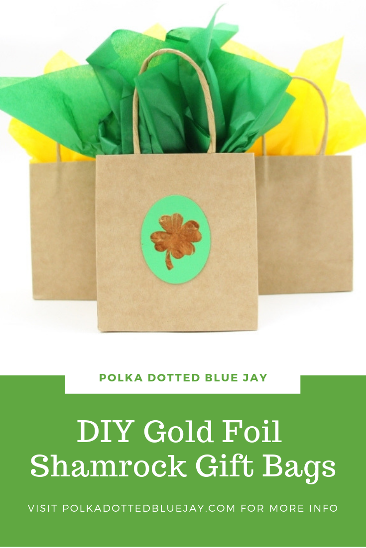 I love making custom gift wrap with a little extra shimmer and these Gold Foil Shamrock Gift Bags are perfect for St. Patrick’s Day.