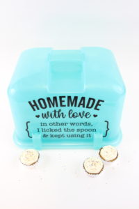 A DIY tutorial for a decorated cupcake carrier and what to do if you make a mistake with adhesive vinyl. Click here to see how I salvaged this project!