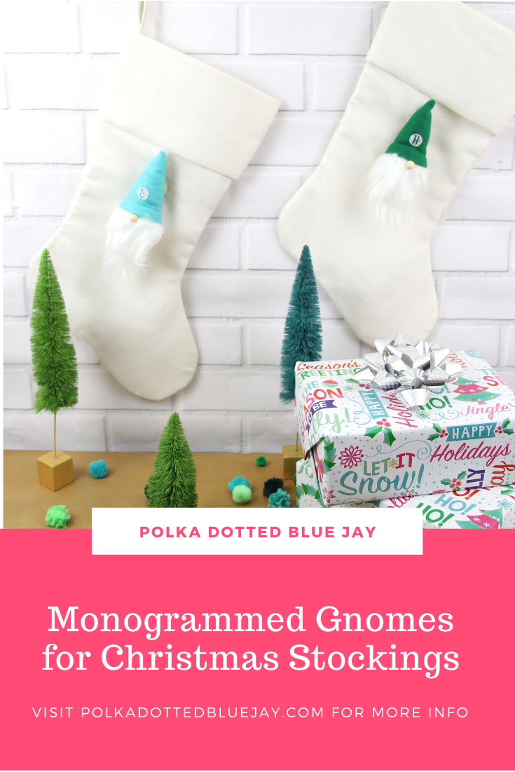 This year I am loving mint and green together with a tiny bit of pink and found these gnomes that were too cute to pass up. Keep reading to see how I made my Monogrammed Gnomes for Christmas Stockings.