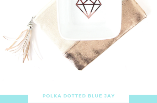 Make a rose gold diamond dish with adhesive vinyl. The perfect bridal shower gift. Click here to see the tutorial from Polka Dotted Blue Jay.