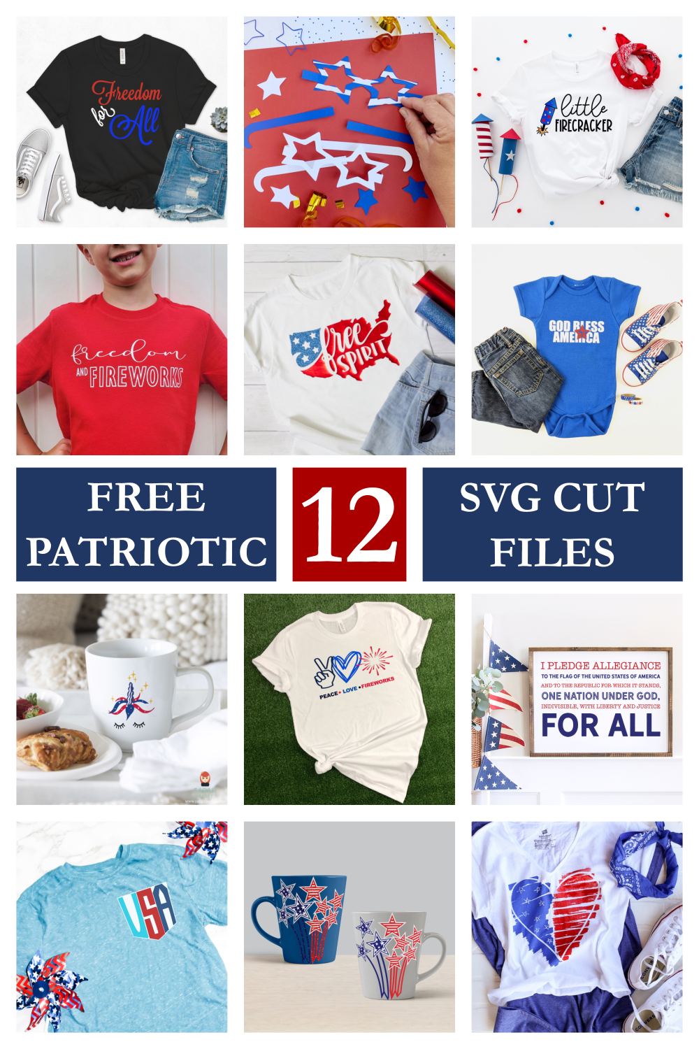 12 FREE Patriotic SVG Cut Files for personal use. Click here to see where you can get each one and get crafting for your 4th of July craft projects.