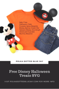 Celebrate Halloween with this free Disney Halloween Treats SVG. Use this Disney Halloween Treats cut file to make your own DIY t-shirt or other craft project.