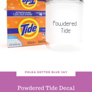 Grab your box of powdered Tide and your craft supplies! Click here to see the whole tutorial for this Powdered Tide decal on a glass jar and keep your laundry room organized and clutter free.