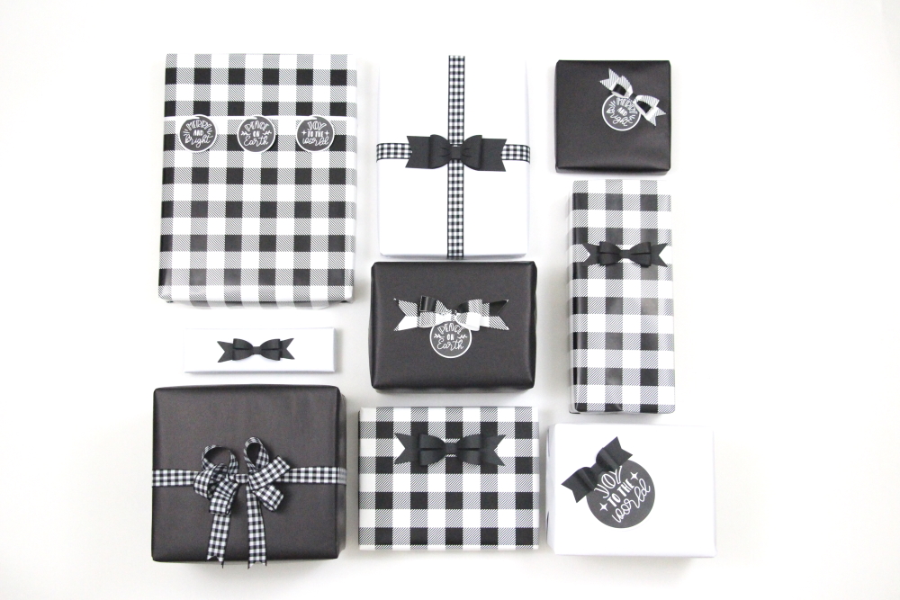 How to make print and cut gift tags to match your black and white buffalo plaid gift wrap. Click here to see the tutorial and get the supply list.