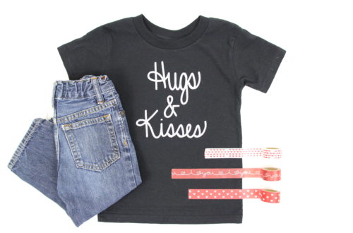 Use this FREE cut file to make a Valentine's Day Hugs and Kisses t-shirt that can be made last-minute in under 20 minutes.