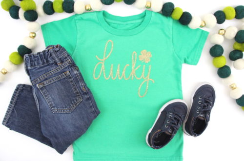 Follow this step-by-step tutorial to make a St. Patrick's Day t-shirt using a FREE handlettered Lucky SVG. Never get pinched again!