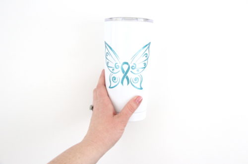 September is Ovarian Cancer Awareness month and this tumbler needed to be shared here on the blog. Take the time to celebrate a cancer survivor with this project - just change the color of your adhesive vinyl to match your survivor's color. 
