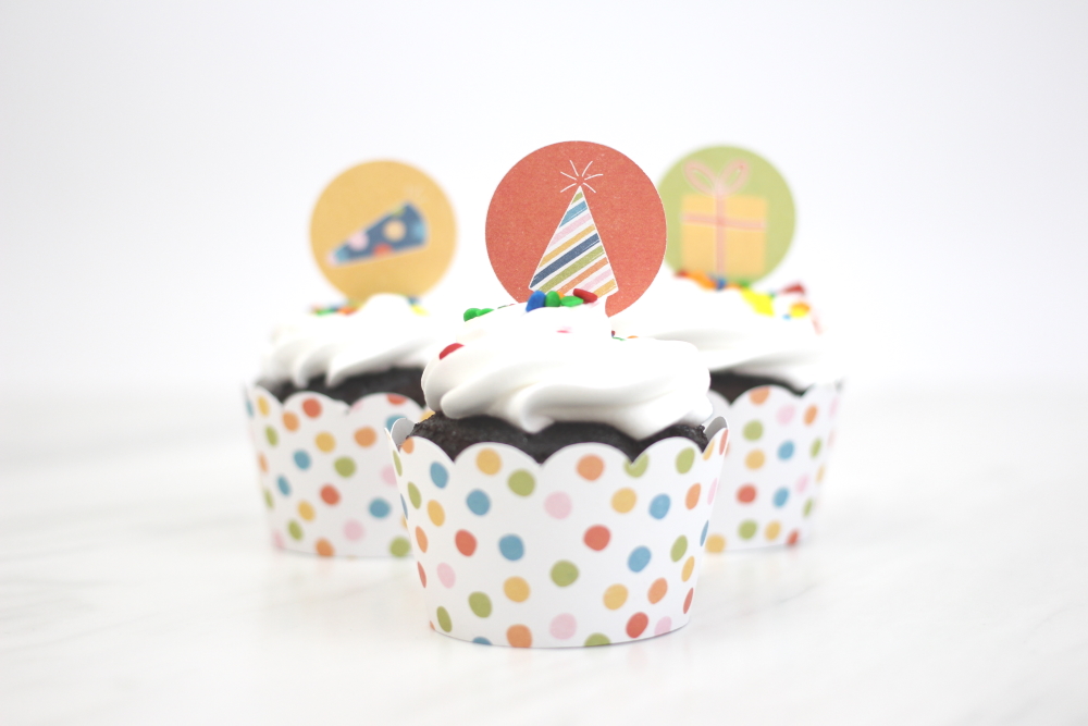 Amy Robison print and cut easy birthday cupcake decorations 