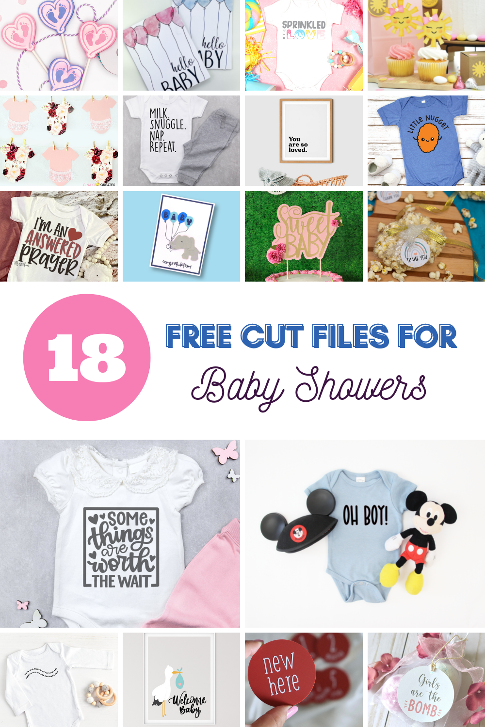 18 free cut files for baby showers. Free baby shower SVGs