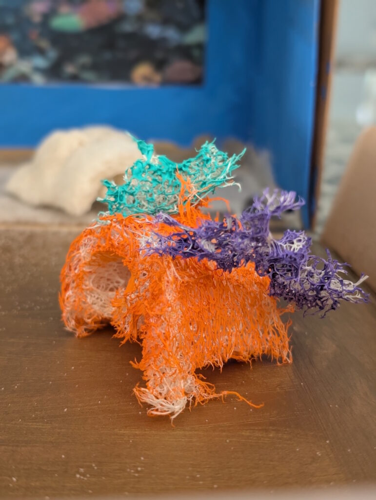 DIY coral reef diorama with painted loofahs